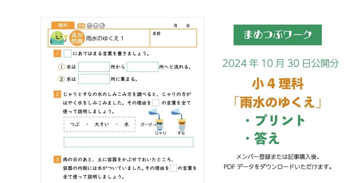 プリント＆答え「小4・理科│雨水のゆくえ」2024.10.30公開(全6枚