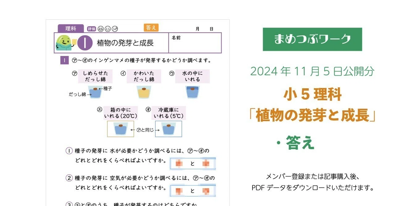 答え「小5・理科│植物の発芽と成長」2024.11.5公開(全2枚)｜まめつぶ