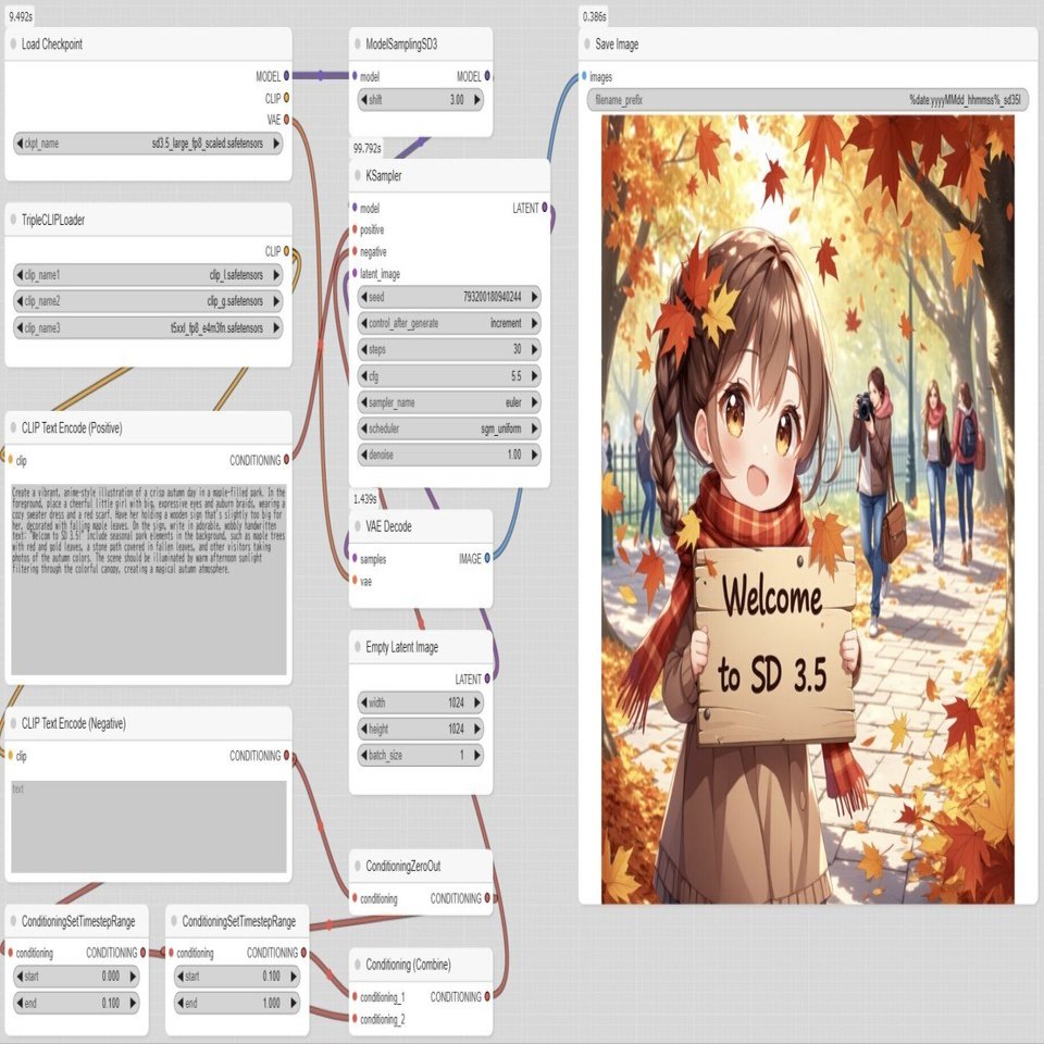 ComfyUIでStable Diffusion 3.5に触れてみる（1-Large編）｜まゆひらa