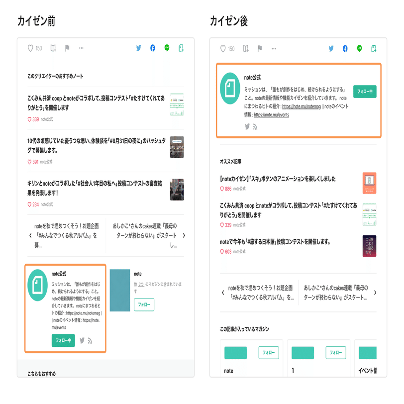 noteカイゼン】記事のプロフィールが見やすくなるようレイアウトを調整