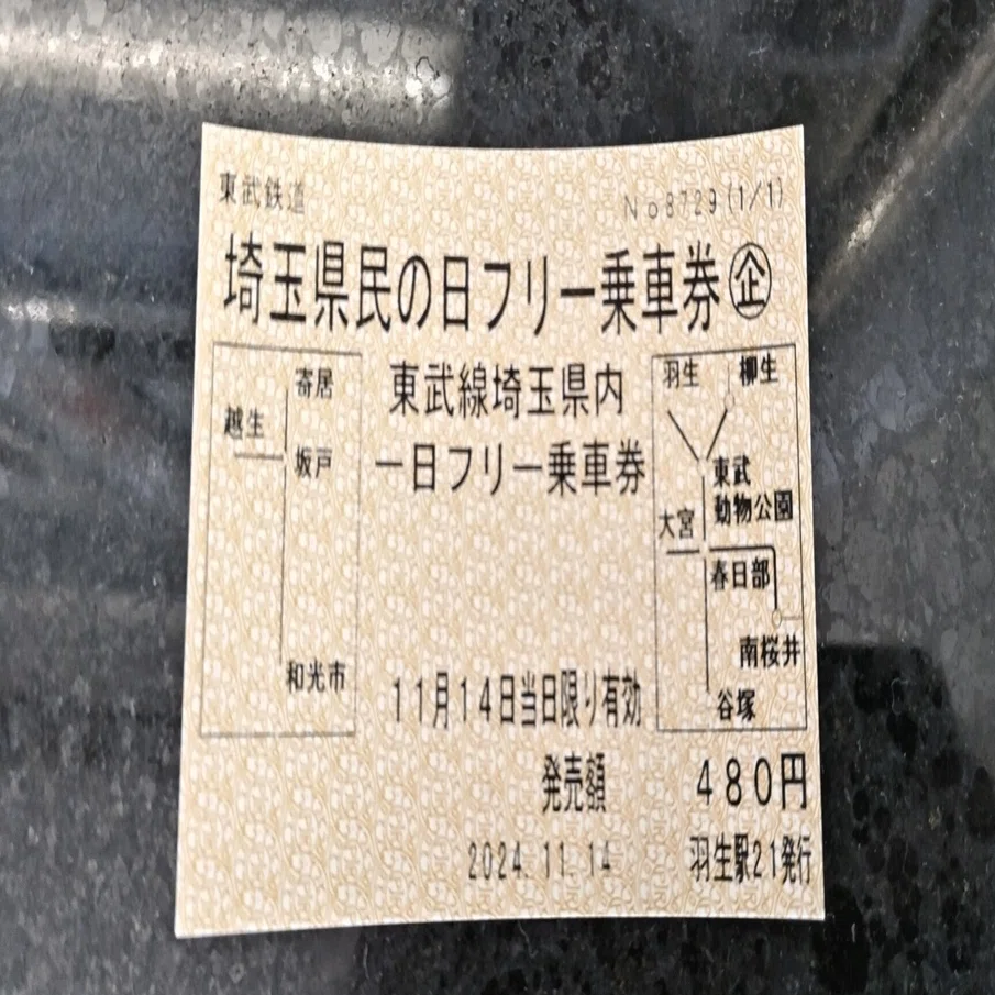 2024/11/14埼玉県民の日】埼玉県民の日フリー乗車券で乗り放題してきた