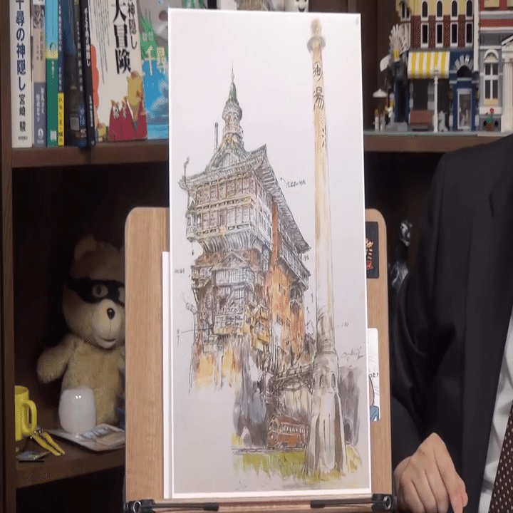手描きアート「油屋」千と千尋の神隠し風 建物 絵画 イラスト 原画 千と千尋の油屋のイラスト描いてみた | TikTok