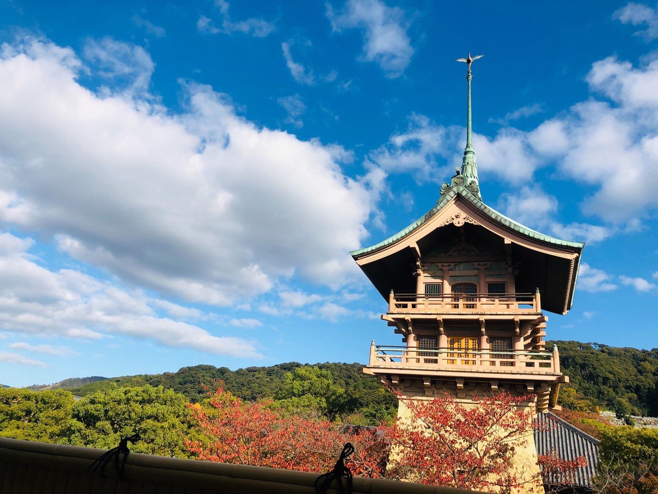 当館の最上階からの景色です 東山の自然と祇園閣 祇園閣は金閣 銀閣にならび銅閣と呼ばれています 窓辺でゆったりと 秋を感じて過ごしてみてはいかがでしょうか 料理旅館 花楽 Note