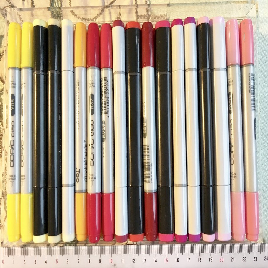 無印良品 アクリルケース付き コピック 119本 バリオスインク 2本 重なるアクリルケース2段フタ付引出・大 約幅25．5×奥行17×高さ