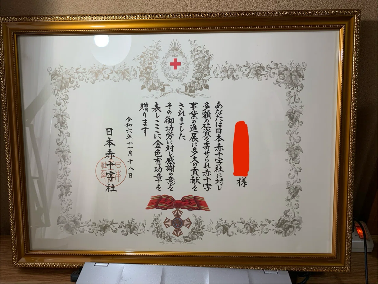 日本赤十字社 金色有功章 勲章 メダル 日本 男性用」赤十字表彰額 妙高