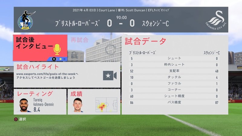 FIFA 20 キャリアモードの試合 メニューの操作_9