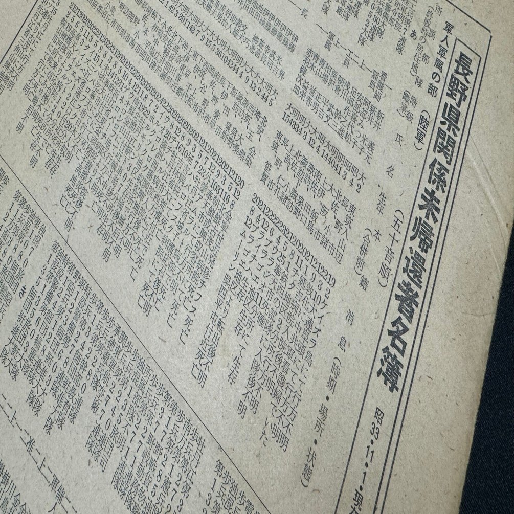 敗戦後13年しても、消息不明長野県関係者が1770人も記載されていた「未