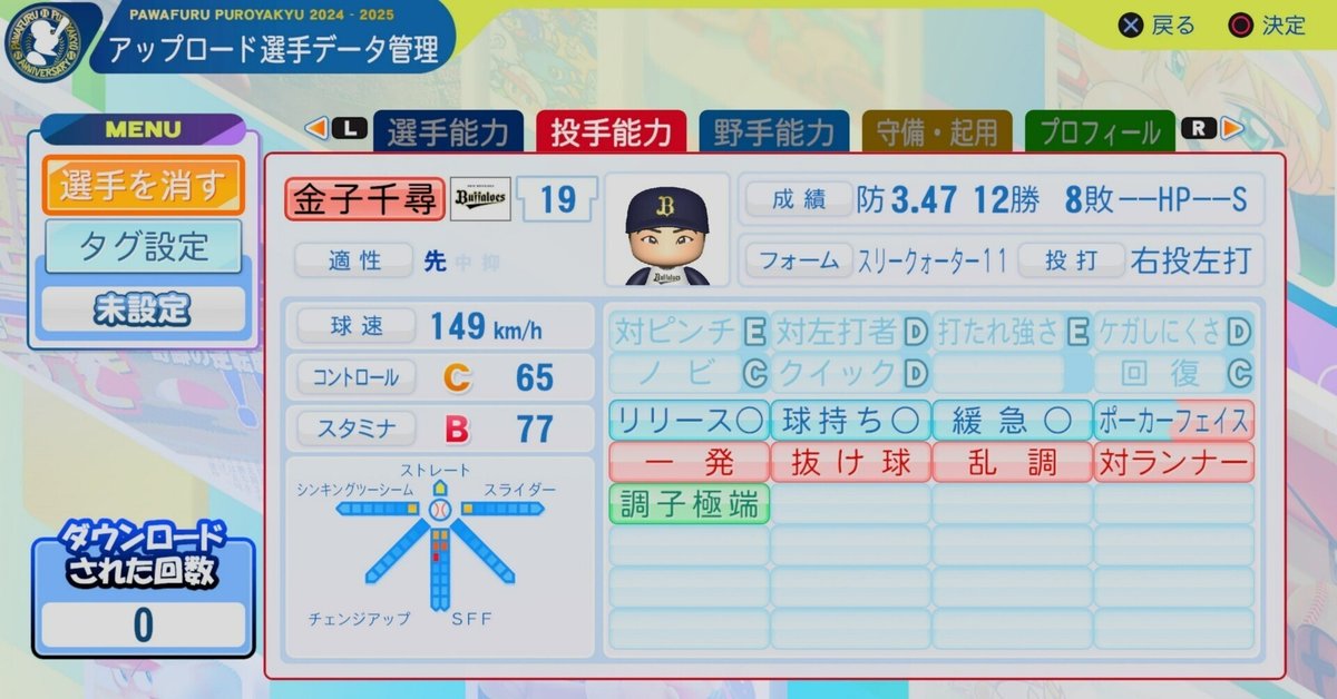 パワプロ2024 再現選手 オリックス 金子千尋（2017年）｜パワっと