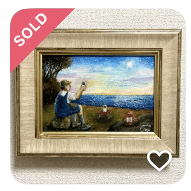 「悠生」 オイルパステル★原画1点物.額入り オイルパステルでリメイク作品制作｜オダ悠生コ