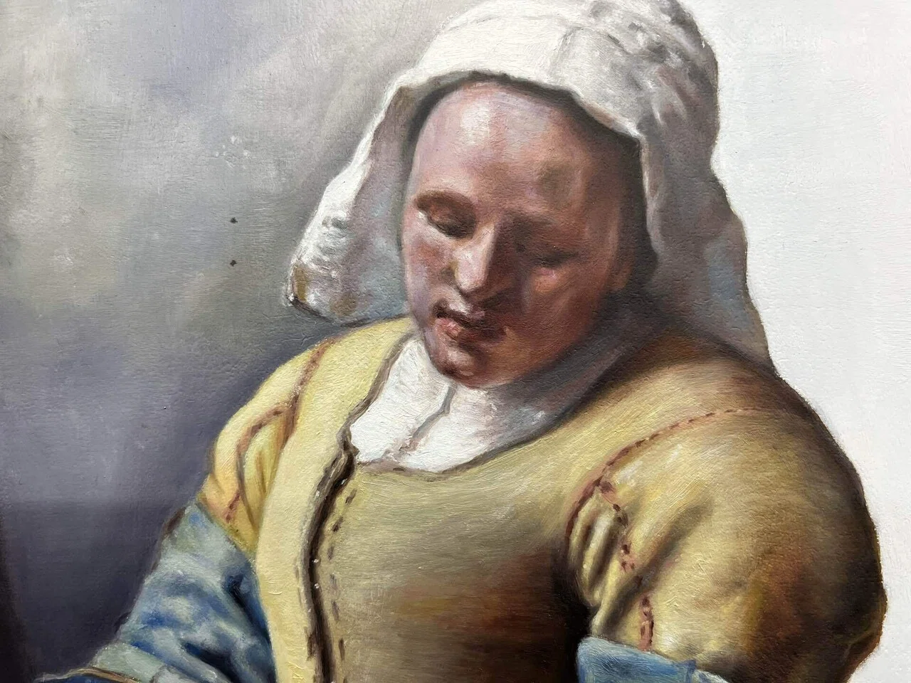 絵画 フェルメール「牛乳を注ぐ召使」模写 パステル画 F8フェルメール