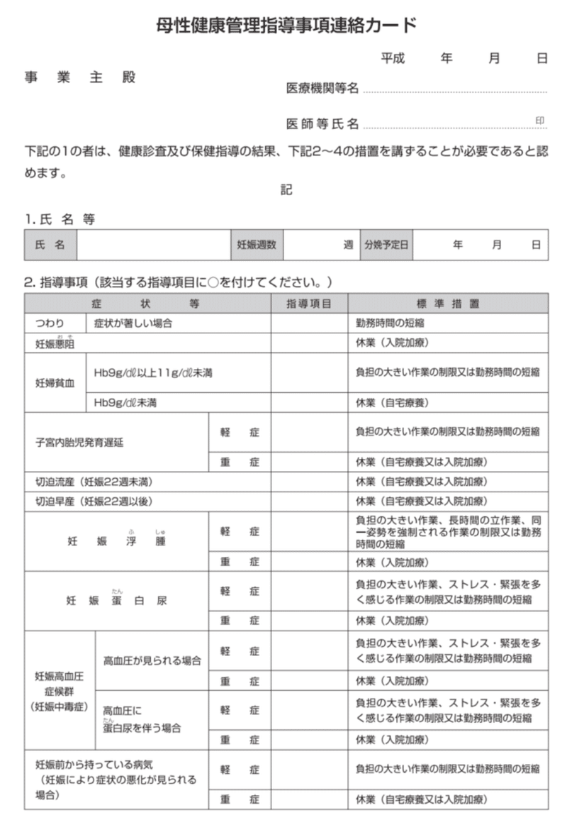 母性健康管理指導事項連絡カードについて 産婦人科医とみー Note 母性健康管理指導事項連絡カードについて 産婦人科医とみー Note