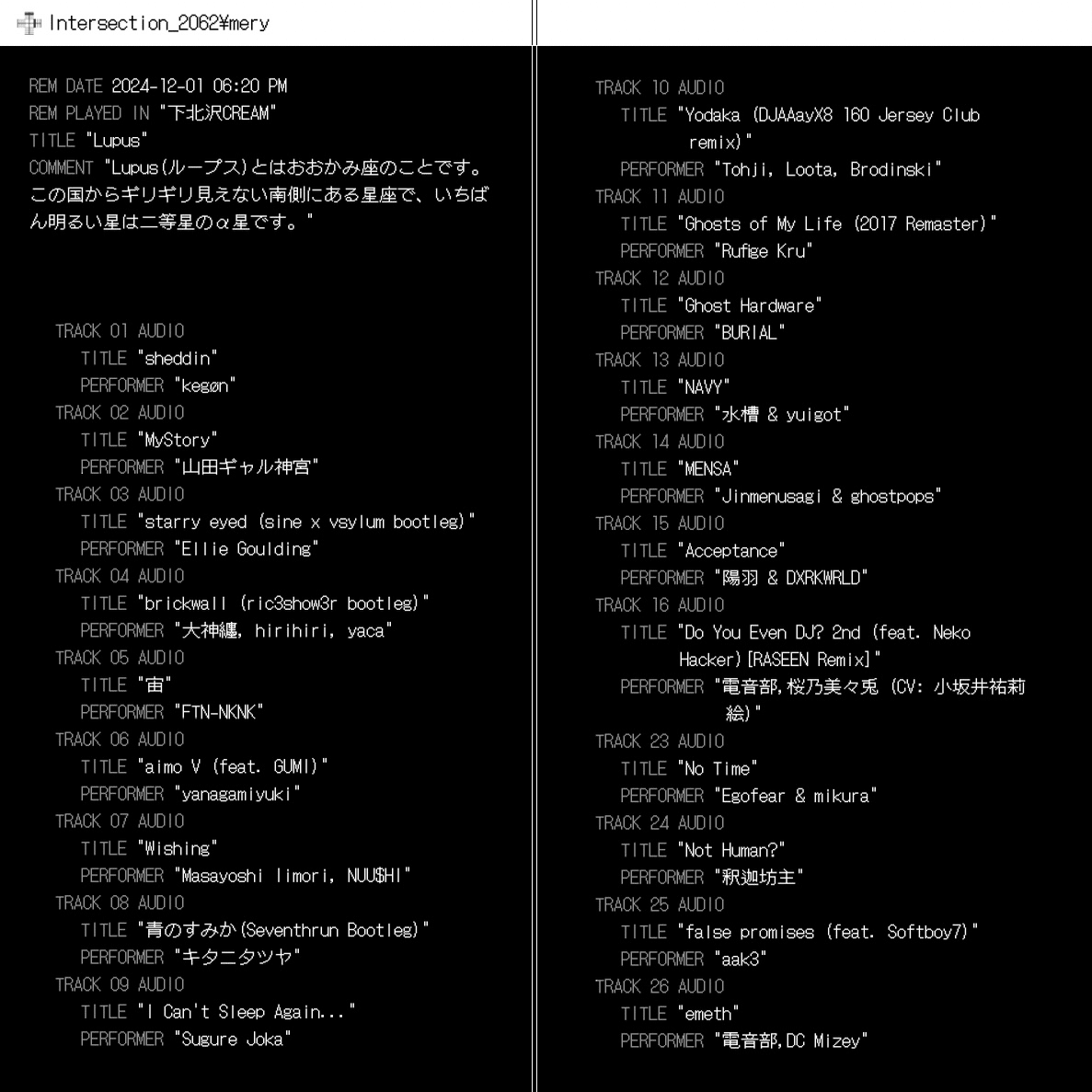 Intersection_2062セトリについて(大神纏さんへの解釈)｜昏川めり