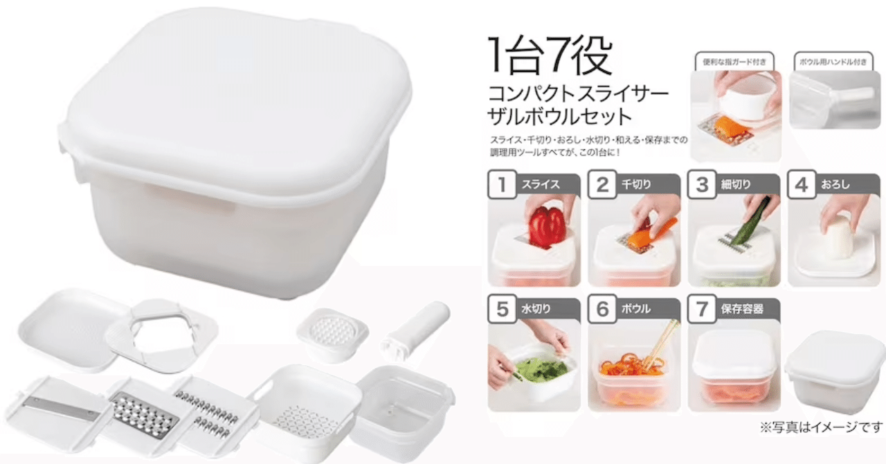 ニトリの 1台7役でコンパクトに収納できるスライサーザルボウルセット