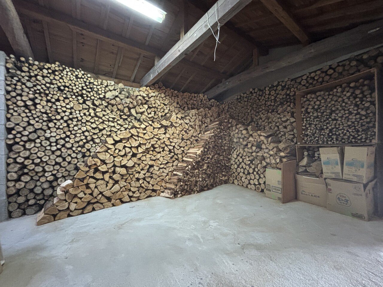 去年・今年の薪も1箇所に集めた。 乾燥しているので即使える。 薪  