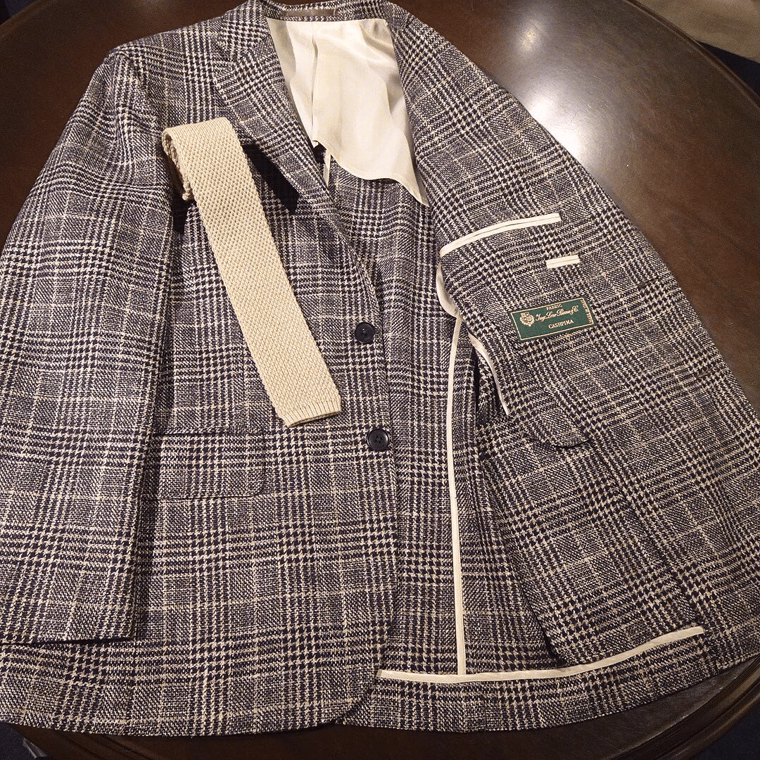 入手困難✨ロロピアーナ テーラードジャケット シルク リネン チェック ロバート オールド アイスブルー チェック ロロ ピアーナ ウール