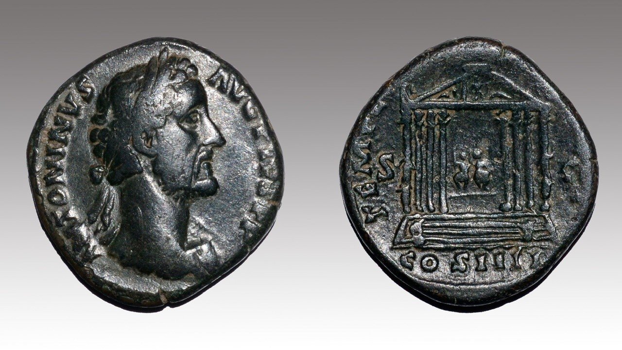 アンティークコインの世界 古代ローマ帝国 皇帝アントニヌス・ピウス 銀貨 2，94 g / 17 mm 〜