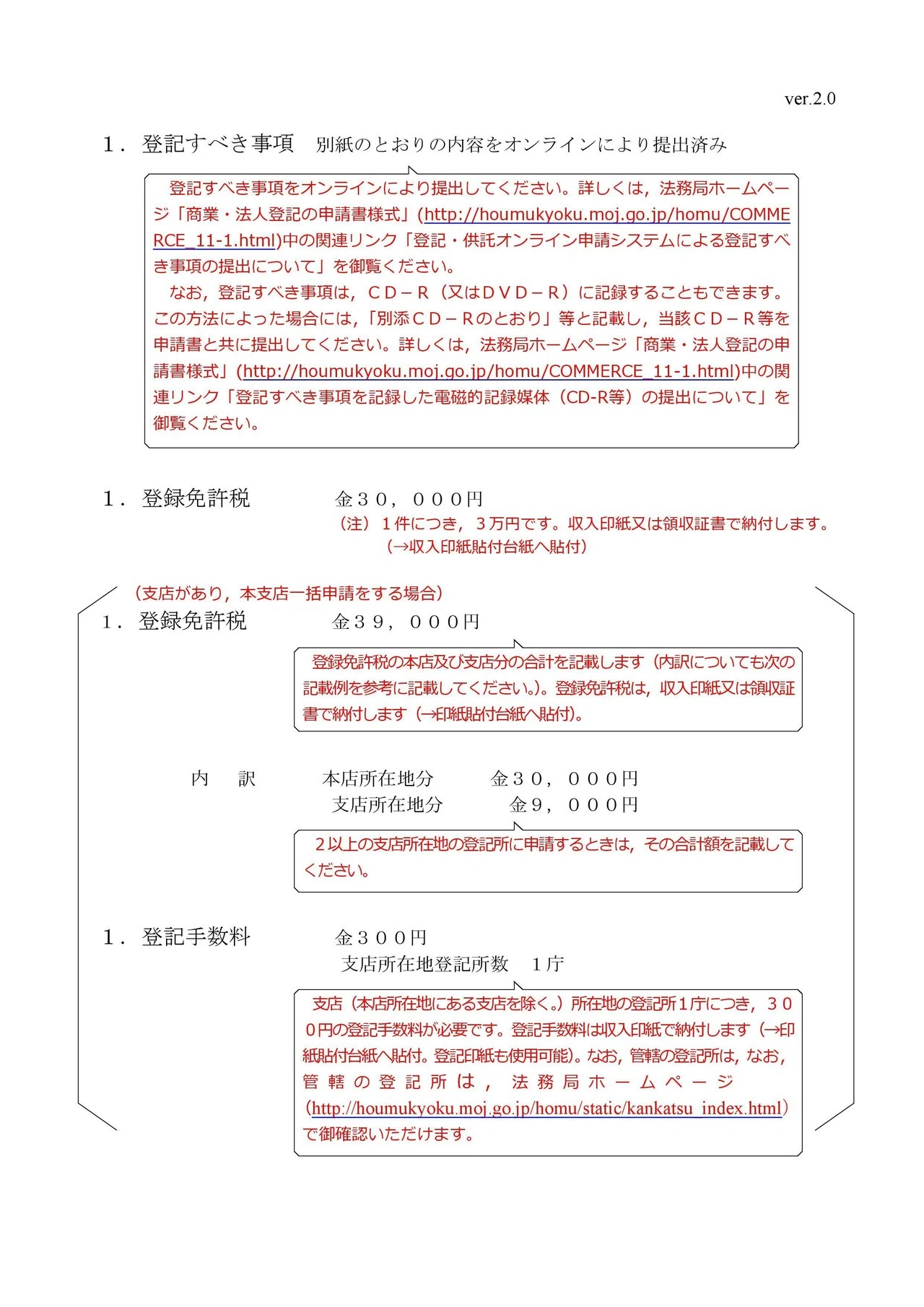 法人の登記事項変更の申請書の書き方について（本店移転・氏名変更