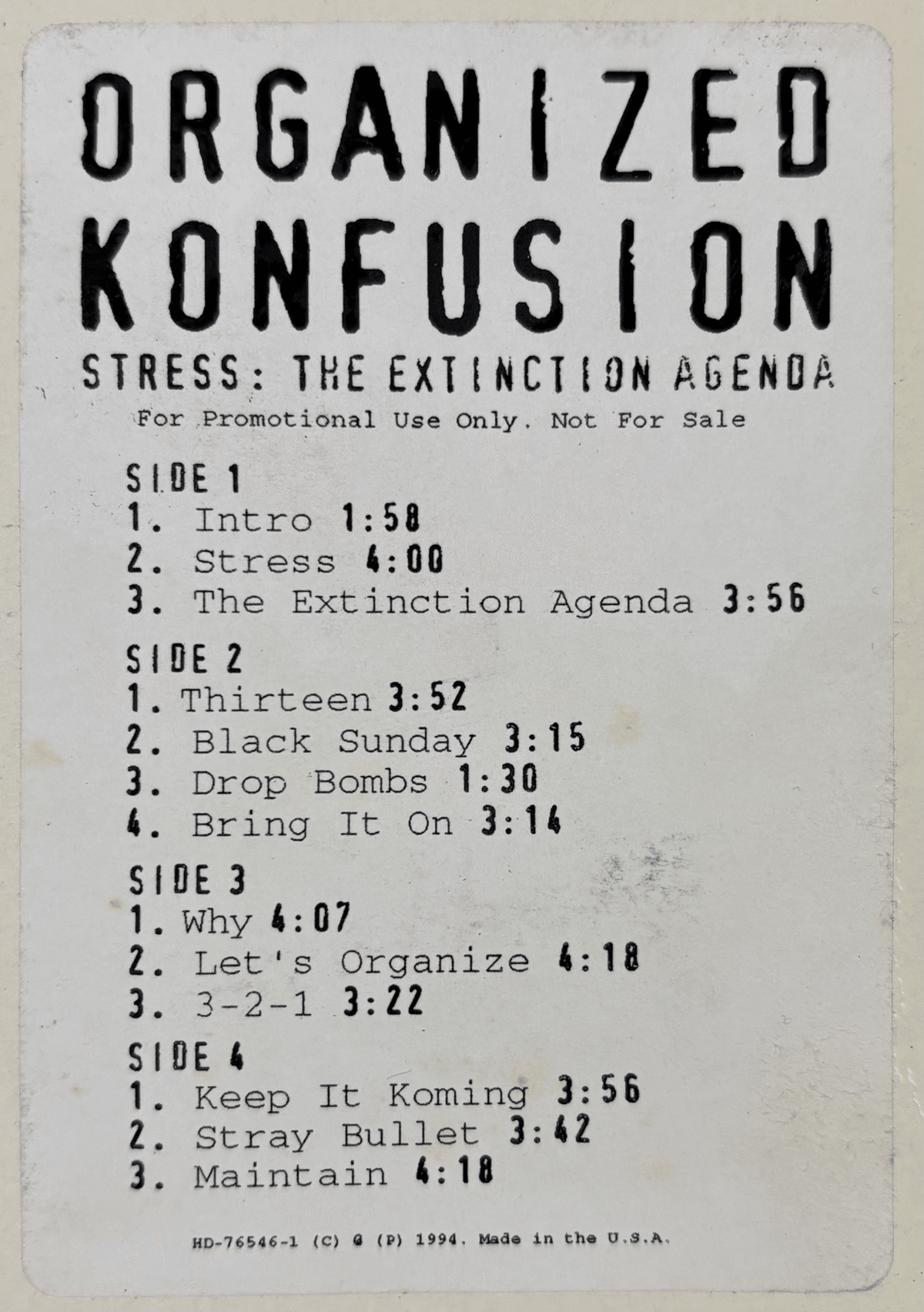 ORGANIZED KONFUSION STRESSレコードオリジナル盤 Organized Konfusion / Stress : The Extinction Agenda｜HIP
