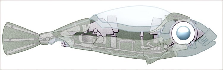 『スカイフィッシュ』単座式魚型飛行艇　ZACO01（ザコゼロワン）の内部透視図