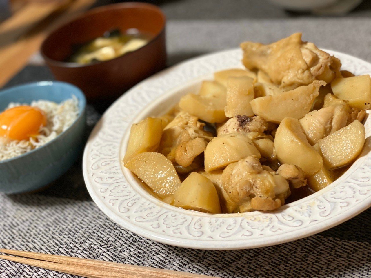 12 2 たび家の晩御飯 鶏肉とじゃがいもの甘辛炒め わかめと豆腐の味噌汁 しらすご飯 はぐくみ専門家 10冊超 絵本マイスター 100公園 制覇 Life Lighter Noter田平貴洋 Note
