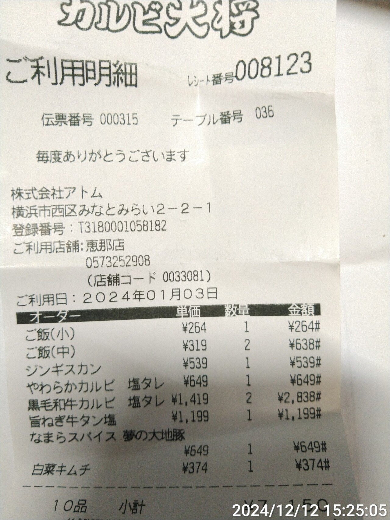 レシート 24/1,2,3｜from0409otomooo