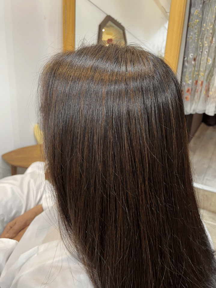 70代 ヘナのちインディゴ 2度染めのビフォーアフター｜とよしま