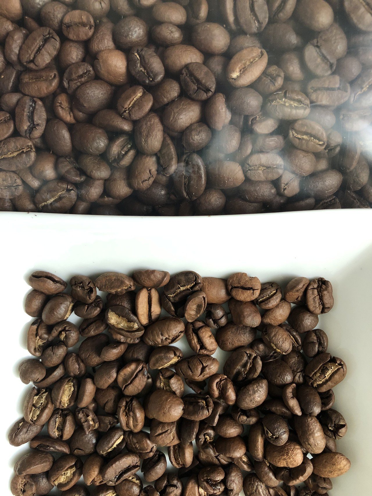 市販のコーヒー豆を 素人ながら選別してみた ブレンドなので大きさバラバラなのは当然だけど 明らかに欠けていたり色が違うといった豆を分けていたら予想以上にあった 写真の下側 次から豆を挽いてドリ Z Note