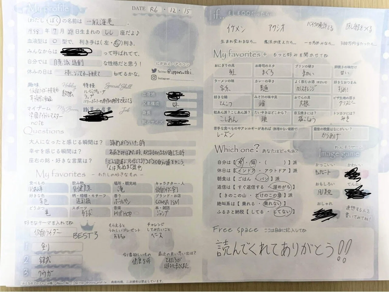 2024/12/17 プロフ帳文化が社会にあればいいのに｜一般海老