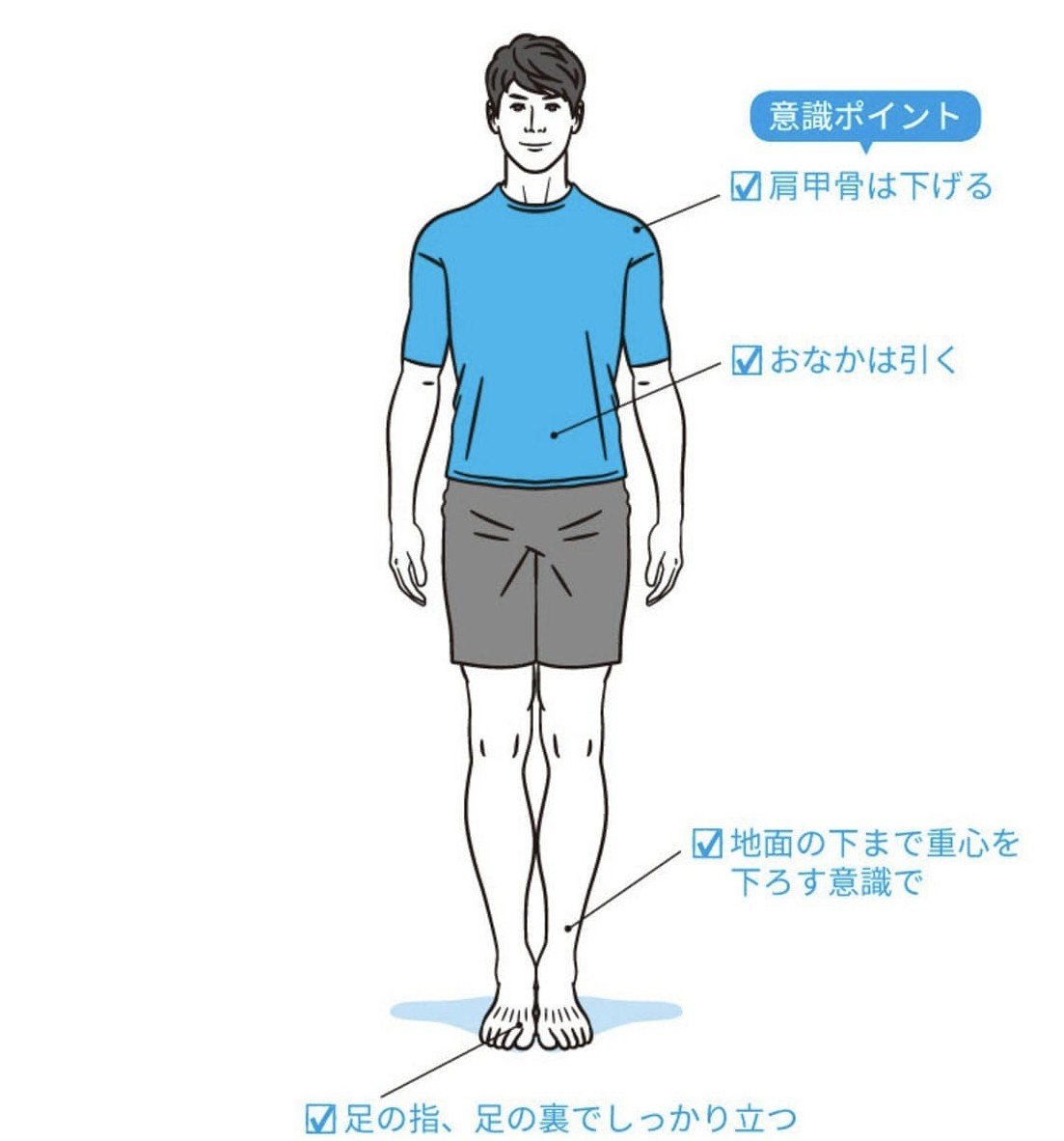 菊池体操より 理想は 背すじがピンと伸びた若々しい姿勢 大人世代が今からでも姿勢を良くする方法として 肩甲骨をさげる 寄せる こと お腹を引いて腹筋を意識すること 足の裏 指でしっかり立つこと 鏡の前 マサ エンジニア Note
