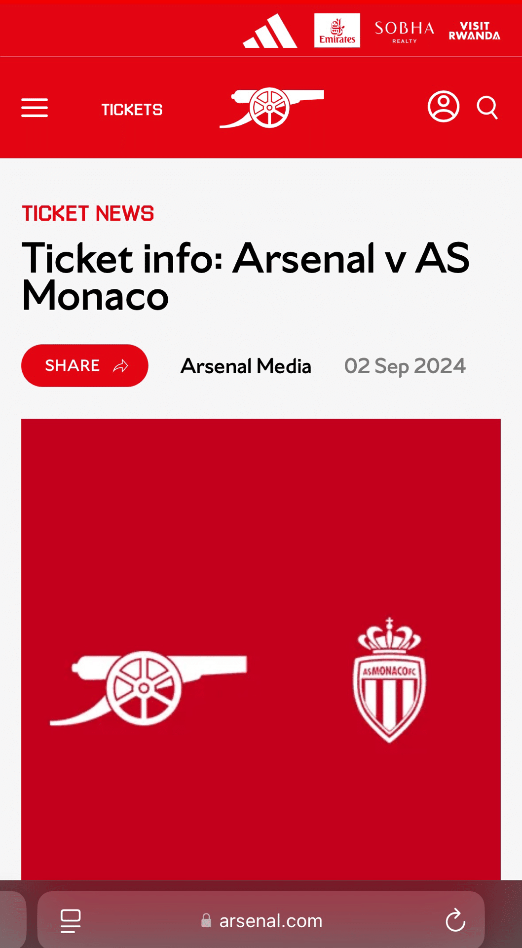 アーセナル観戦記(2024年12月)(モナコ戦)｜コシェルニー