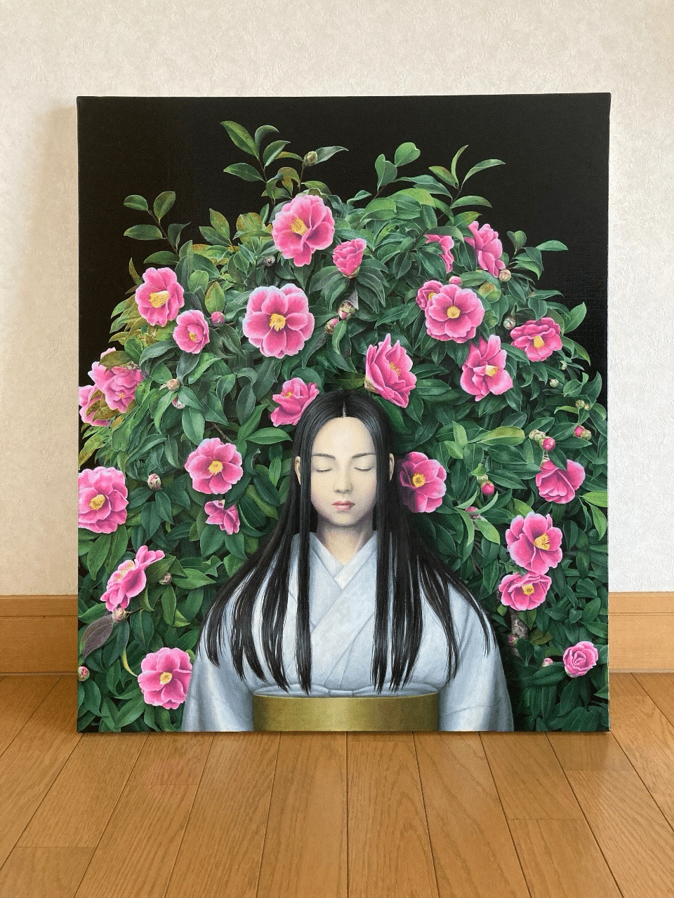 アクリル画 緑の花のデザイン （生命力溢れる木々や草花の美しさ