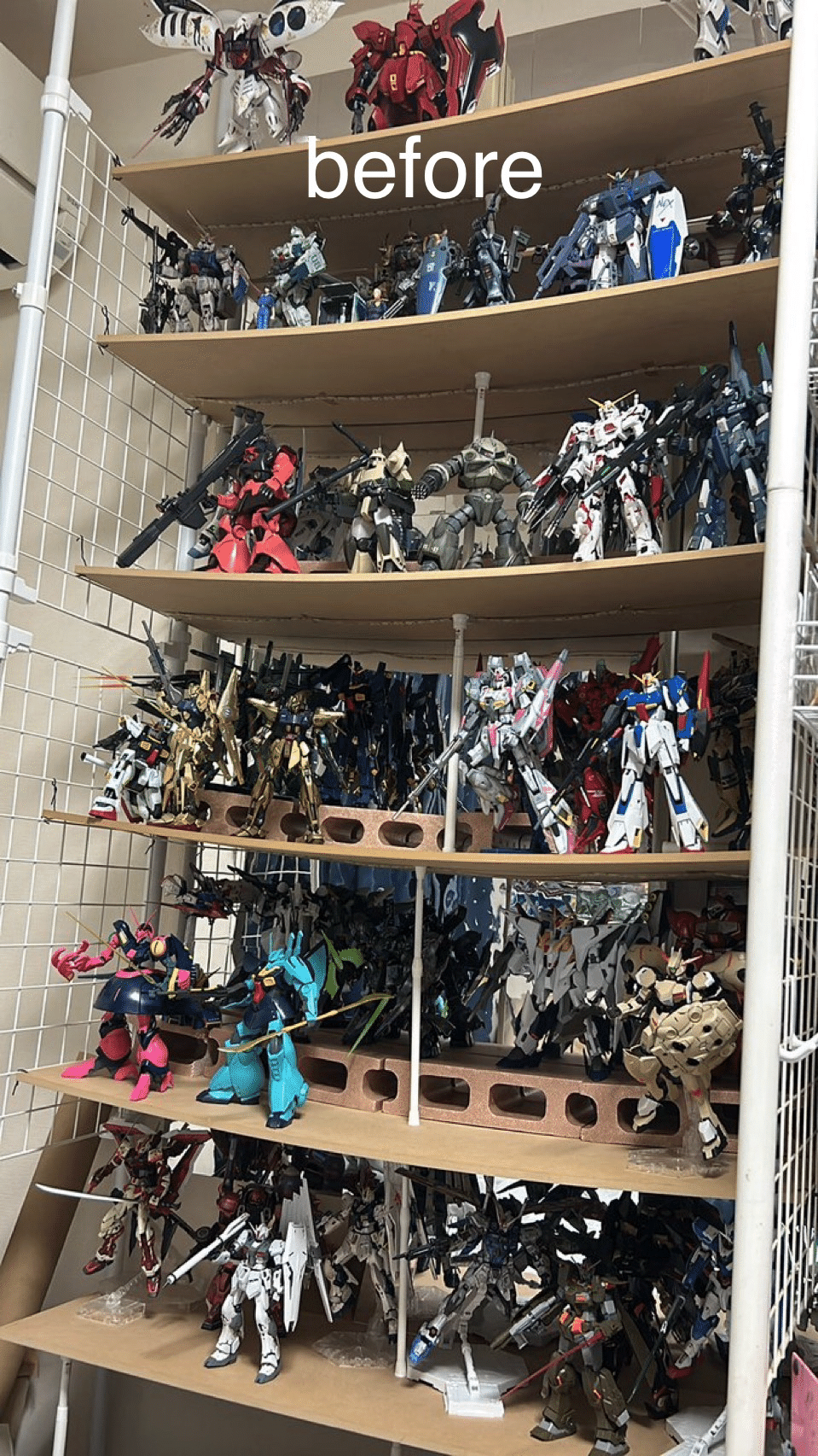 ガンプラ完成品135体、武器備品、ディスプレイ棚 フィギュア 棚 ガンプラ コレクションラック 深型 高さ230.5cm〜245cm