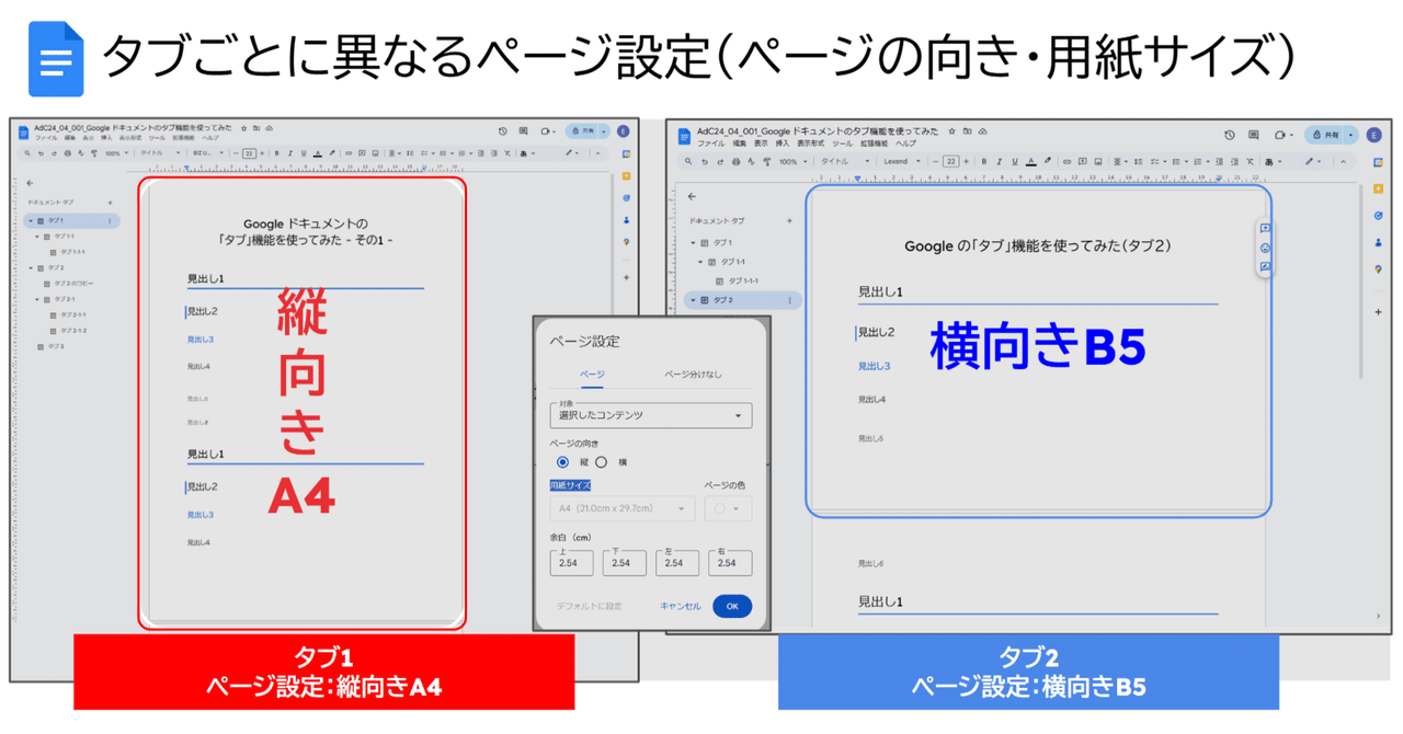 とこ◯ページ Google ドキュメントの新機能「タブ」を使ってみた - その2 タブごとに