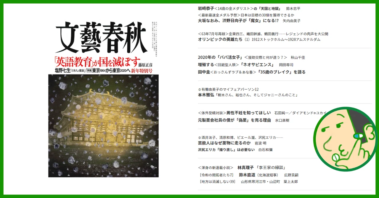 文藝春秋 への寄稿によせて Mizuguchi Naoki 偽薬屋 Note