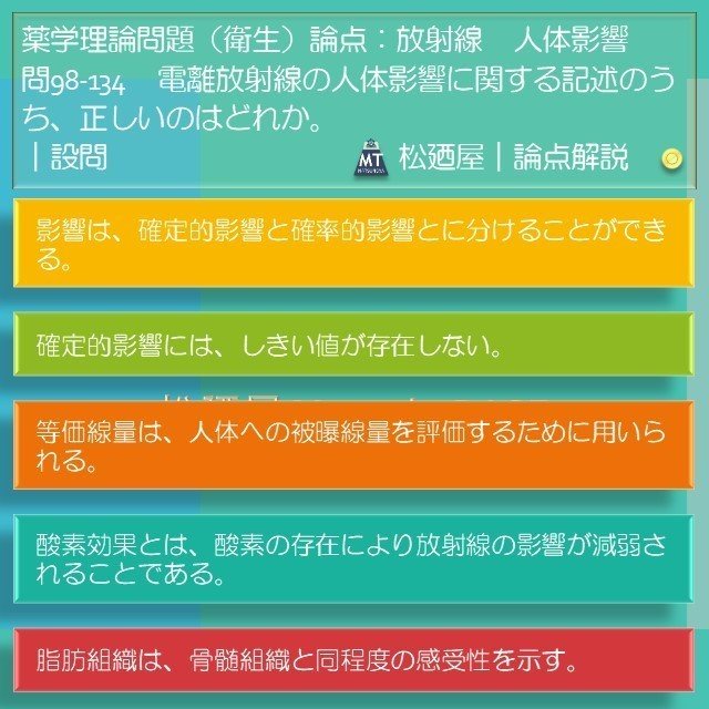 国試対策 松廼屋｜論点解説 薬剤師国家試験対策ノート問98-134【衛生