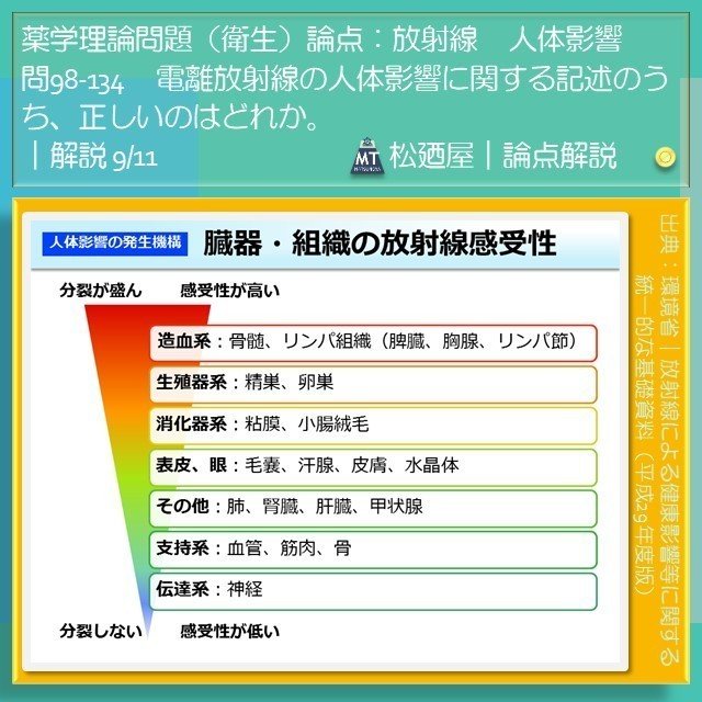 松廼屋 論点解説 薬剤師国家試験対策ノート問98 134 衛生 論点 放射線 人体影響2 Matsunoya Note
