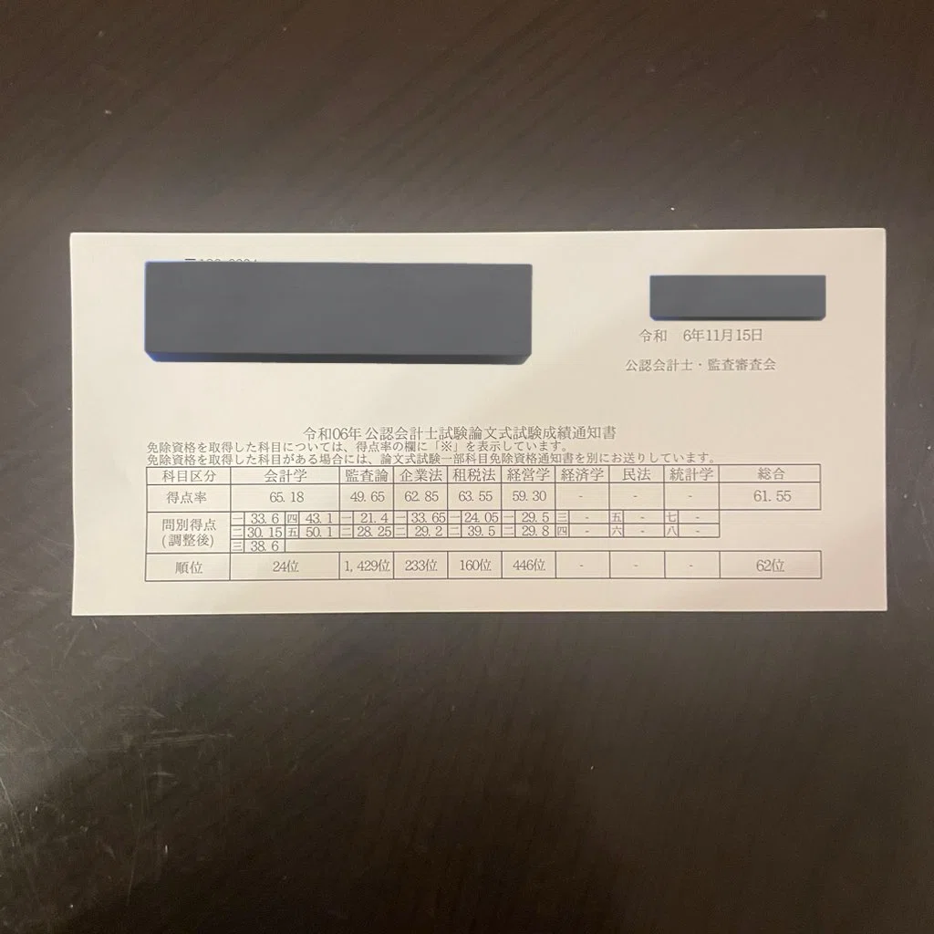 令和6年度公認会計士試験】論文式試験 開示答案（総合62位）｜ʌʃúː