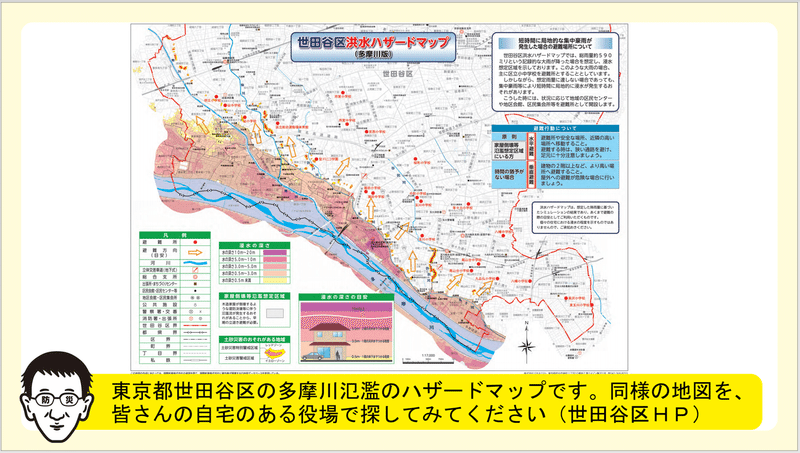 世田谷区ハザードマップ洪水の図