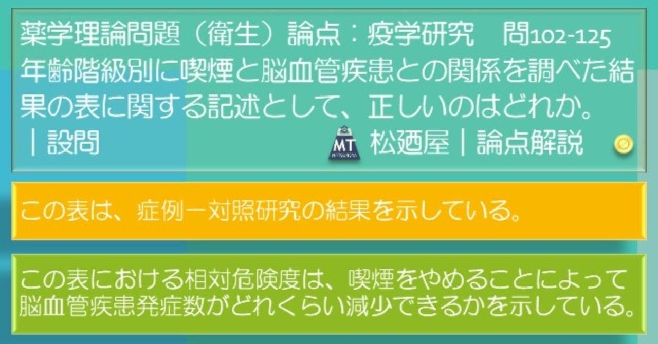 松廼屋｜論点解説 薬剤師国家試験対策ノート問102-125【衛生】(1) 論点：疫学研究 / コホート研究｜matsunoya