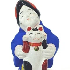 住吉土人形 北尾 昭和初期 アンティーク うさぎの土人形とおまけ昭和14年年賀状 住吉土人形 北尾 昭和初期 アンティーク うさぎの土人形とおまけ昭和14