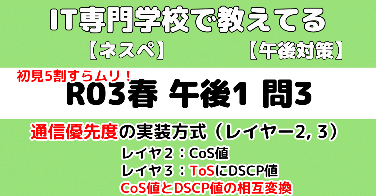 ネスペ】令和3年春午後1問3の解説（ネットワークスペシャリスト