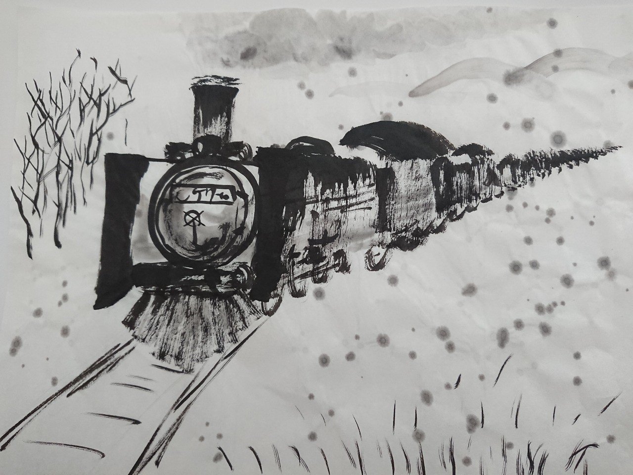 本日の墨絵 汽車 スイートぽてと Note
