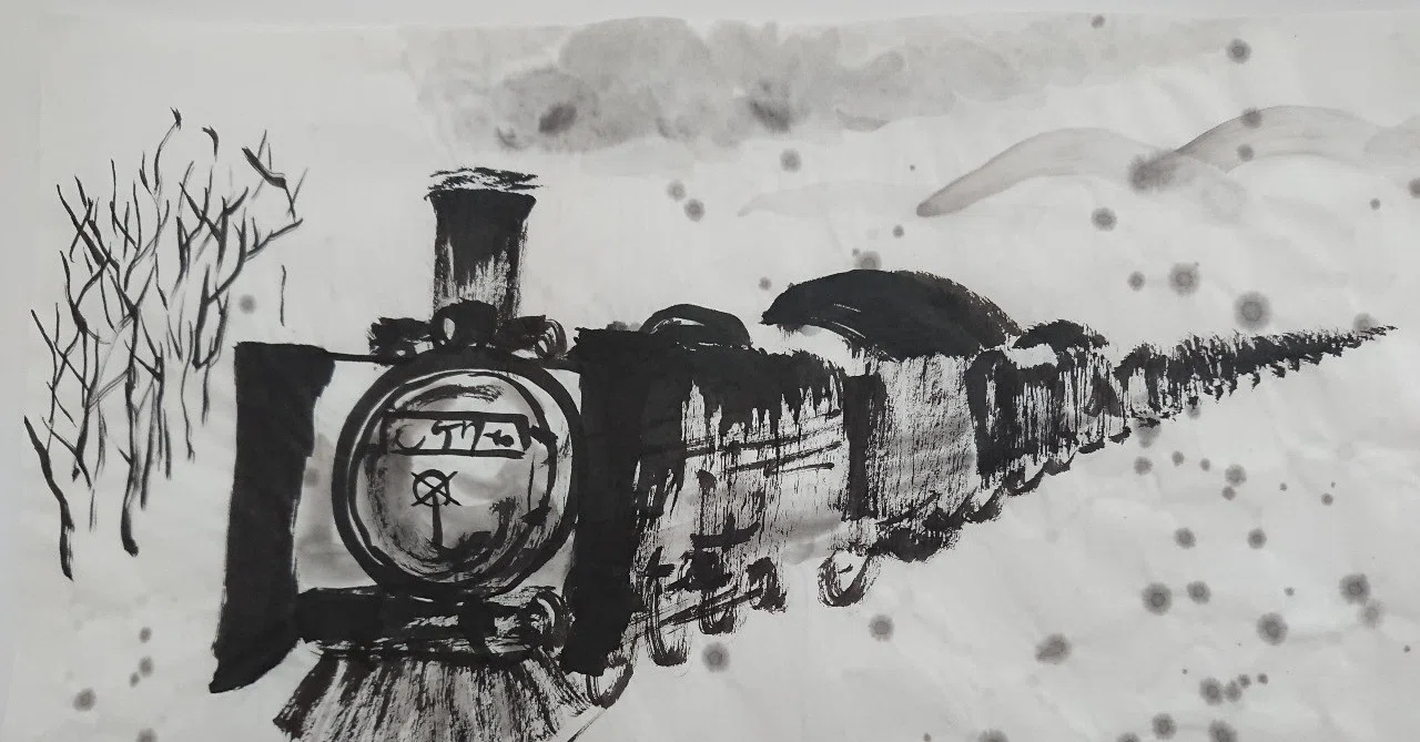 本日の墨絵 ～汽車～｜スイートぽてと