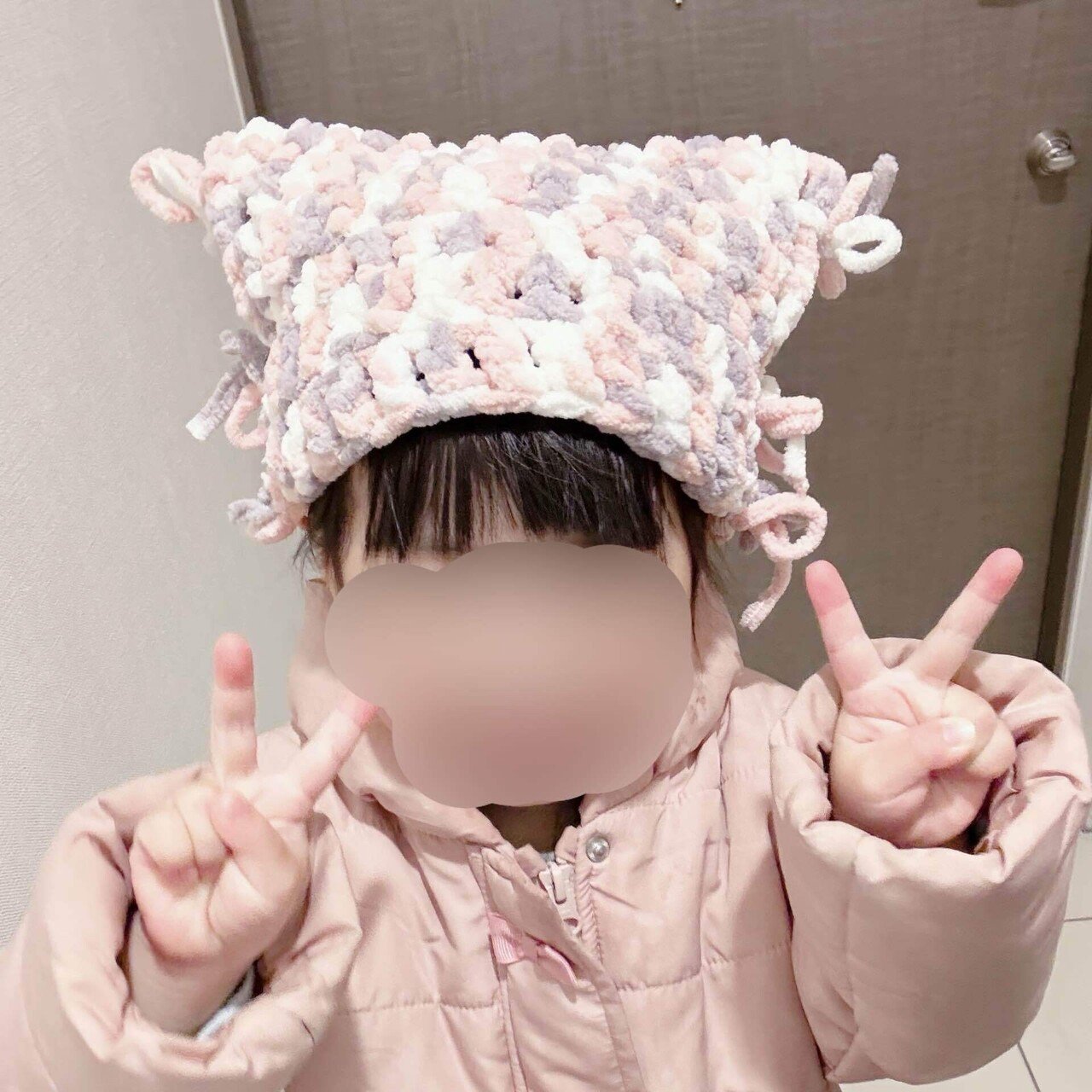 無料】もこもこねこ帽子+マフラーの作り方/あむころ(DAISO)｜無料編み