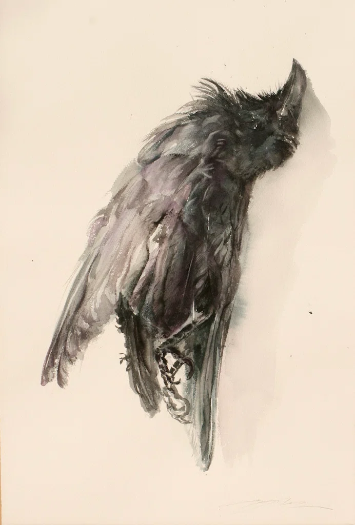烏の濡れ羽 舞い落ちる テクスチャーアート 18×18㎝ S0 原画1点のみ 鳥展（at home）〜カラスの濡羽〜｜齋藤悠紀