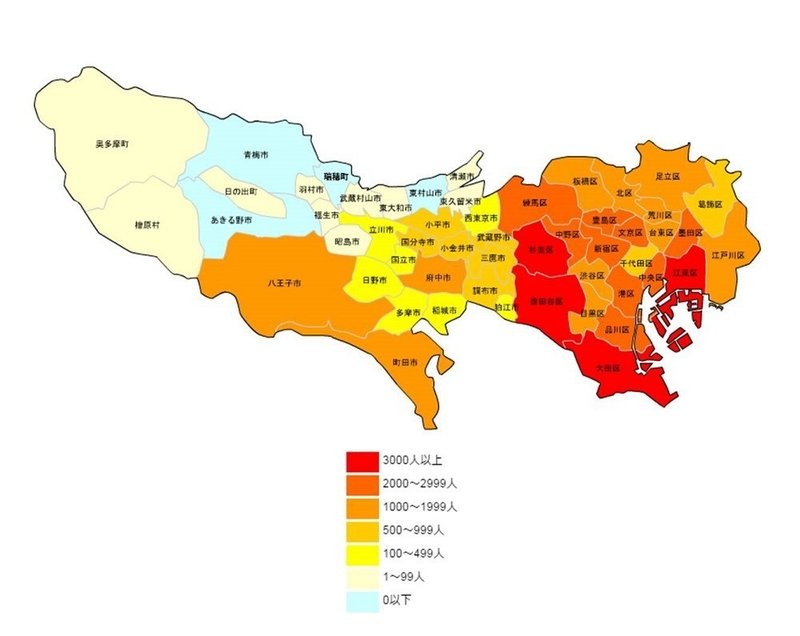 東京都の人口増減マップ