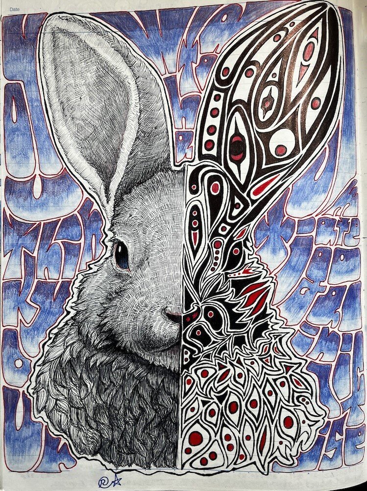 ノートに描いたらくがきです。 うさぎ！ このタイプの絵も量産したいん