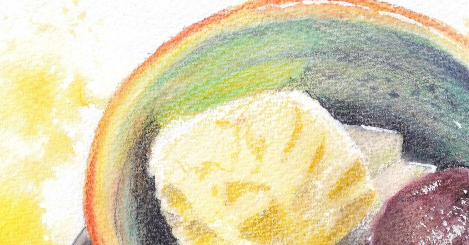 水彩色鉛筆画 あんみつ｜ちろ