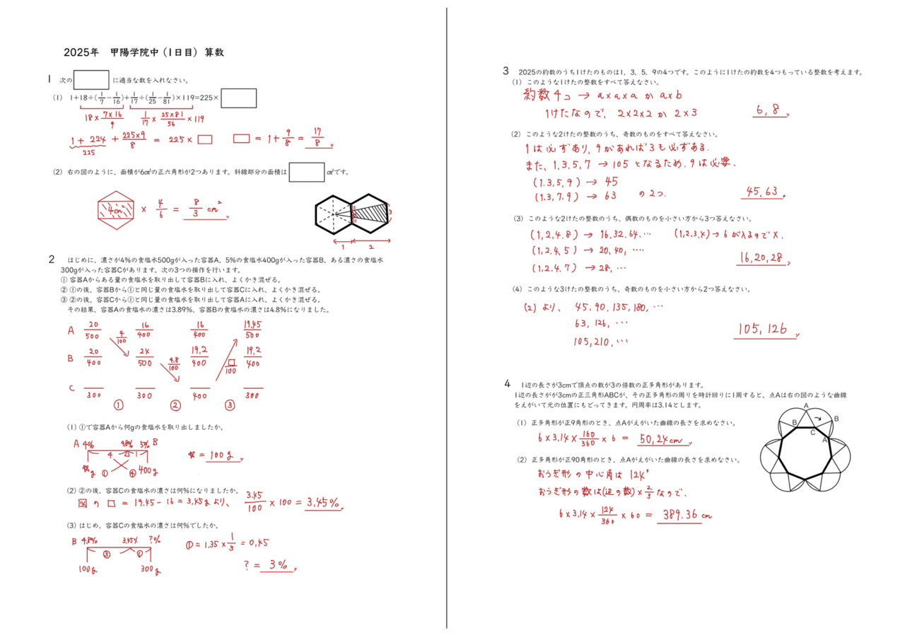 甲陽学院中学校　2025年版過去問題集 甲陽学院中学校 入学試験問題集 2025年春受験用 (プリント形式の