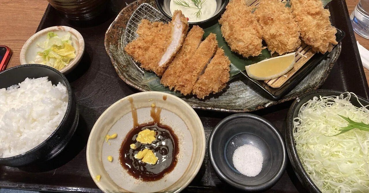 【かつアンドかつ】広島の大牡蠣フライとロースかつ膳|とも